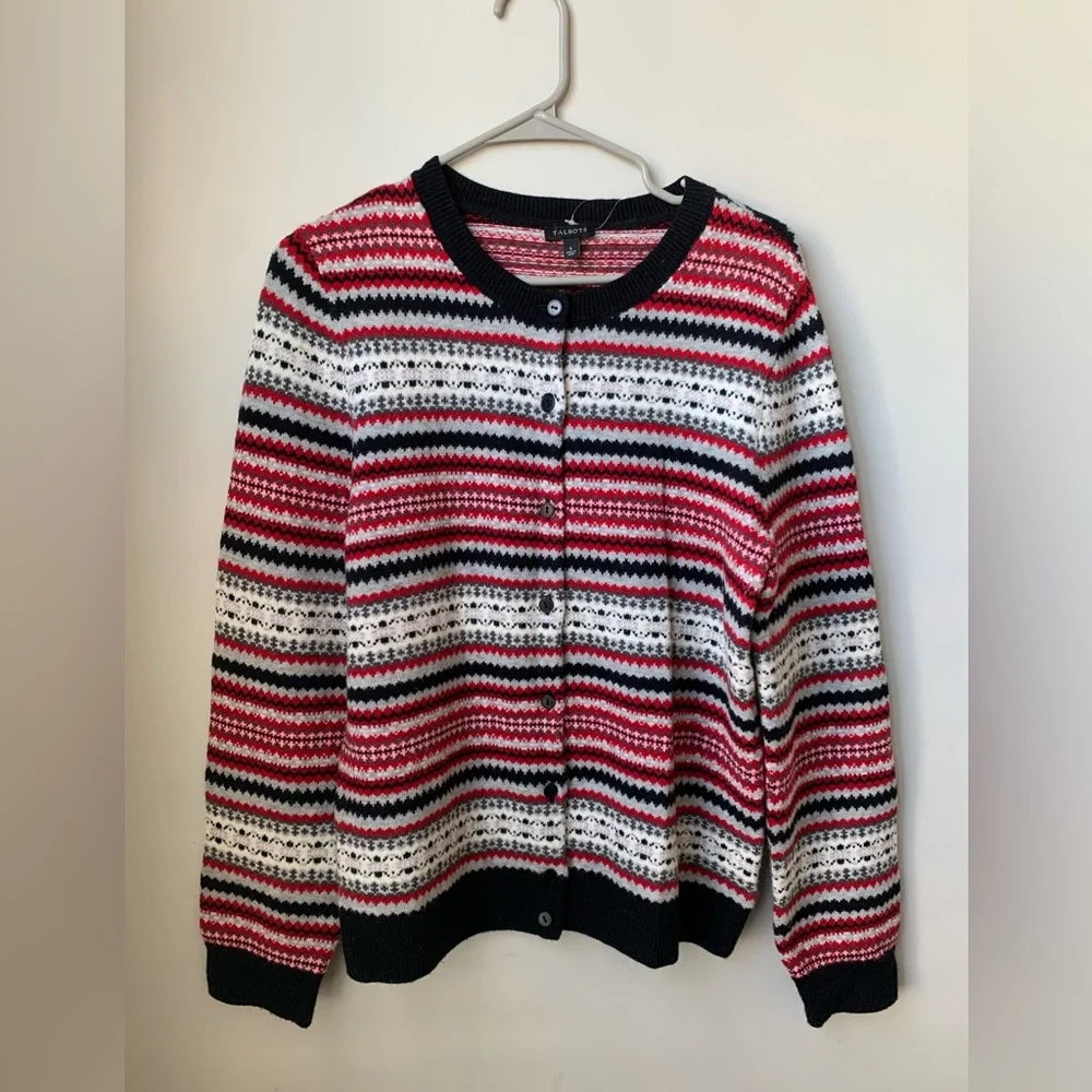 TALBOTS Women’s Red Black Cream Gray Button-down Sweater Cardigan